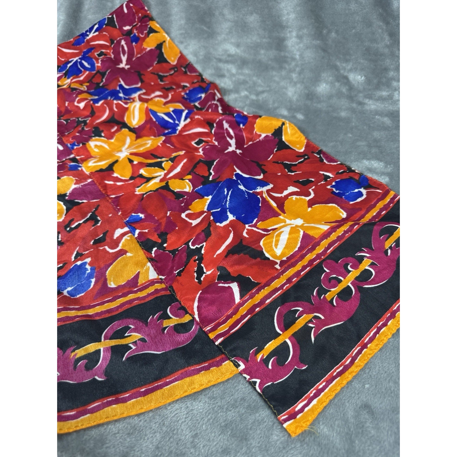 Vintage Liz Claiborne Floral Silk Scarf Oblong Red Bold Print